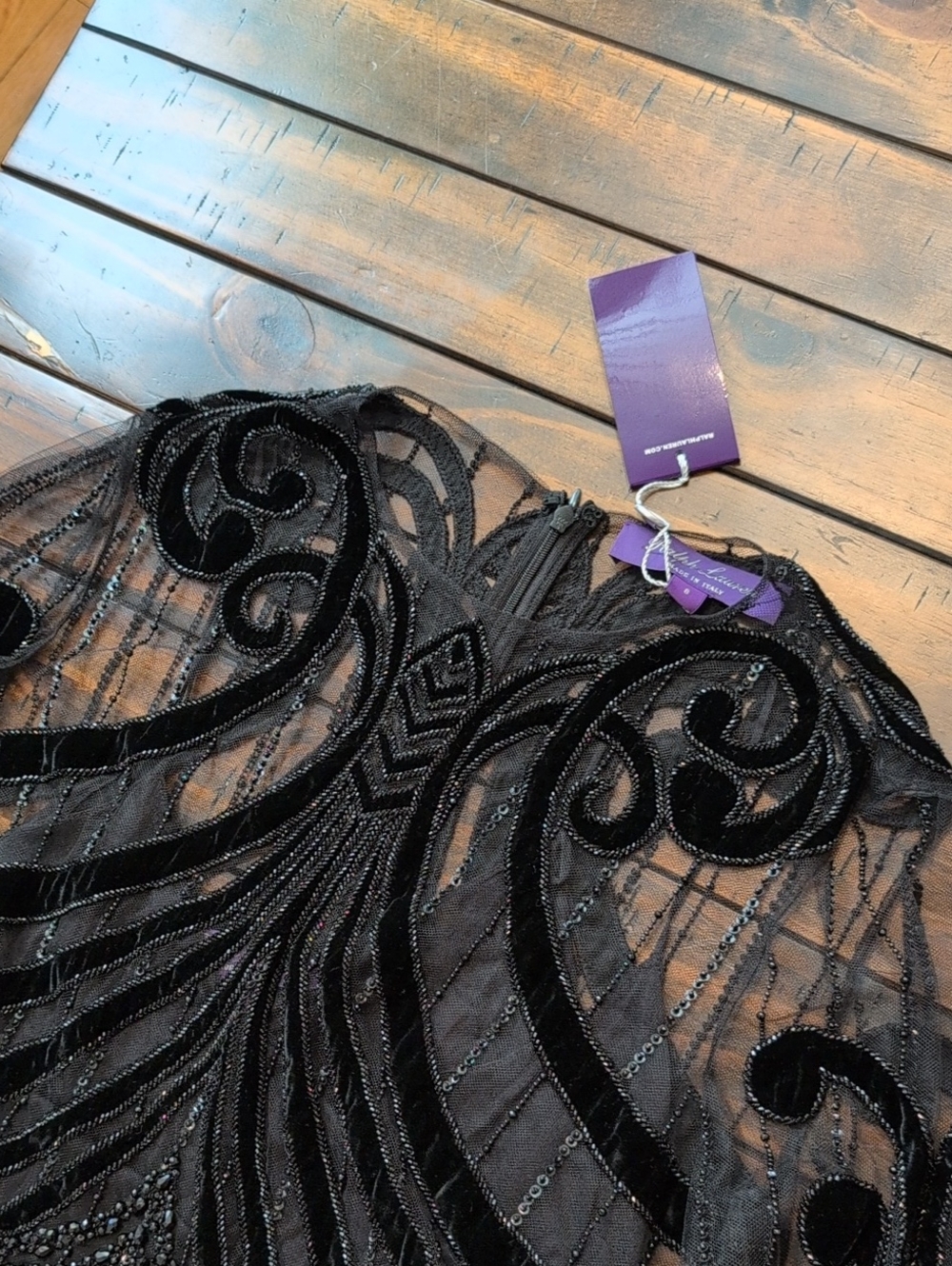 Ralph Lauren Purple Label Jacey Embellished Velvet Tulle Beaded Top NWT - Picture 7 of 15